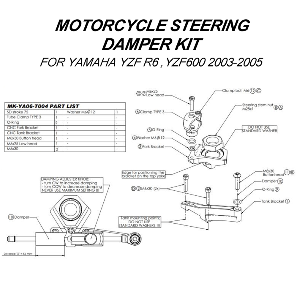 ヤマハ YZF600 R6 2003-2005 オートバイア - Steering Damper Stabilizer Kit Cnc のレビューと価格